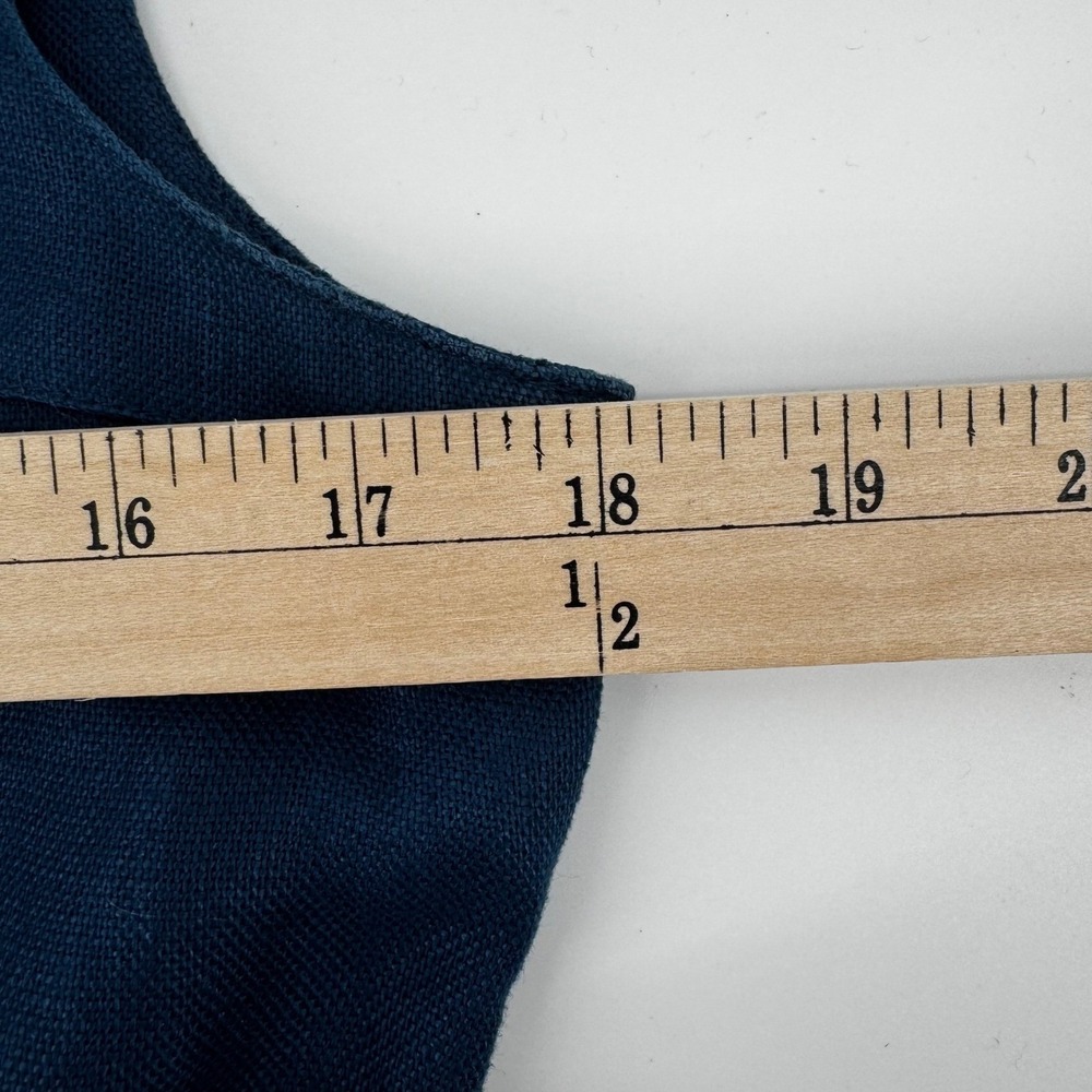 Talbots Petites Navy Blue 100% Linen Sleeveless Midi Sheath Dress Size 8P Belt - Picture 6 of 10